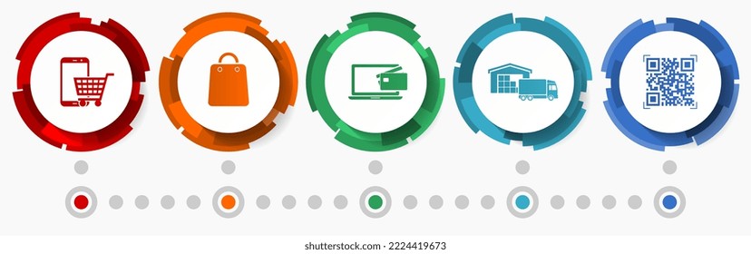 Online store, shop vector icon set, business flat design web buttons, infographic template