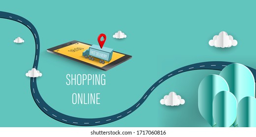 Online Store Shop, virtual digital shopping on mobile application Vector illustration. Ecommerce Marketing technology