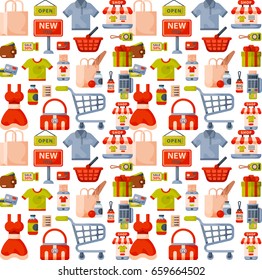 Online store shop website clothes and goods vector seamless pattern background illustration
