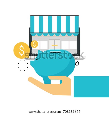 Online store, online shopping, e-shopping, e-commerce, purchasing online, sale, discounts flat line vector illustration design for mobile and web graphics