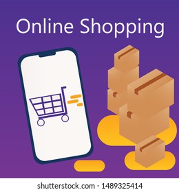 Online Store Shopping Illustration and Vector, Smartphone and Post box.