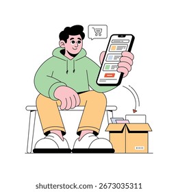 Ilustración vectorial de compras de la tienda en línea. Archivo EPS 10