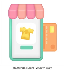 Online store smartphone payment. Transaction process. phone and credit card element