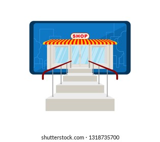 Online store in smartphone. Online shopping. Shop window in gadget
 
