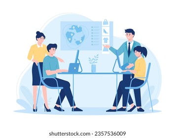 Análisis de estrategia de tiendas en línea, concepto de tendencia de reunión de negocios ilustración plana
