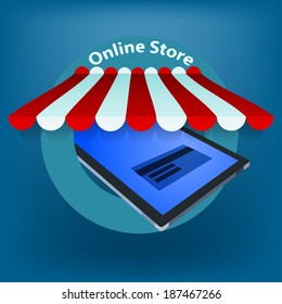 Online store. Tablet or smartphone,  E-commerce
