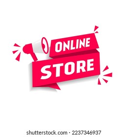 Online store text on ribbon banner design. Vector template.