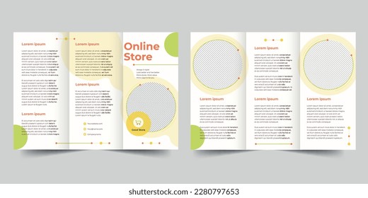 Online Store trifold brochure template. A clean, modern, and high-quality design tri fold brochure vector design. Editable and customize template brochure