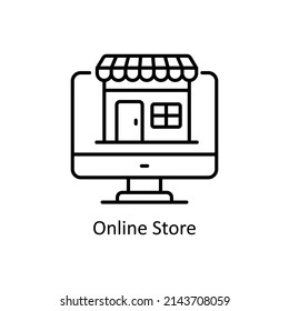 Icono de contorno vectorial de la tienda en línea para web aislada en el archivo EPS 10 de fondo blanco
