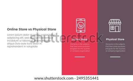 online store vs brick mortar or physical store comparison concept for infographic template banner with big column banner on right layout with two point list information vector