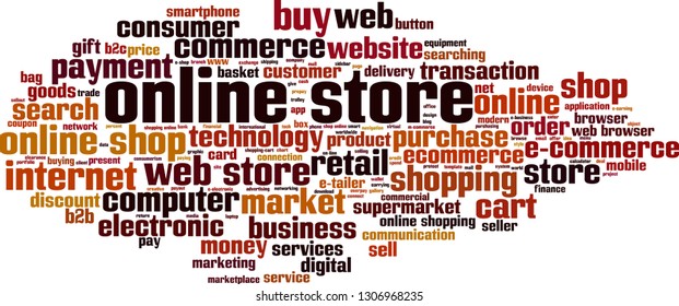 Online store word cloud concept. Vector illustration