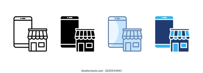 Conjunto de ícones de vitrines on-line para coleção de vários estilos