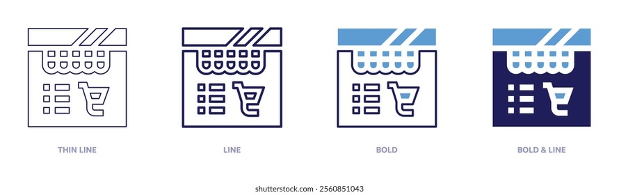 Online stores icon in 4 different styles. Thin Line, Line, Bold, and Bold Line. Duotone style. Editable stroke.