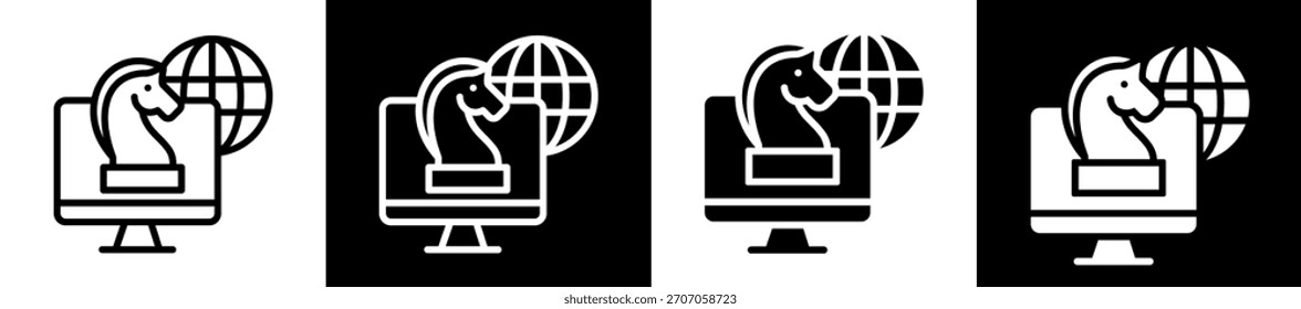 Conjunto de iconos de estrategia en línea en Colección de estilo lleno en blanco y negro