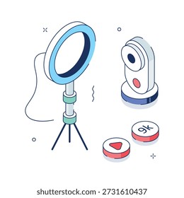 Streaming online com câmera, ilustração isométrica