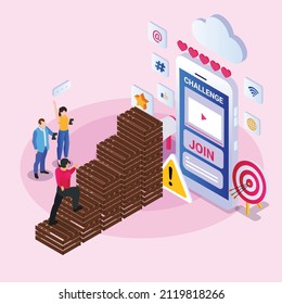 Online streaming challenge isometric 3d vector illustration concept for banner, website, landing page, ads, flyer template