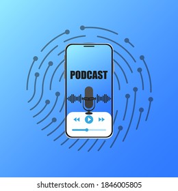Online streaming. Mobile podcast app interface. Audioblog. Recording. Radio program. Vector EPS10