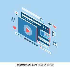 online streaming movie concept with various icon and isometric style