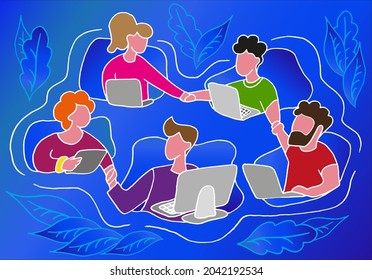 Online Students Lesson Or Meeting. Coronavirus Quarantine Distance Education Concept. Stay At Home Vector Illustration. Studying Pupils Or Students. Laptop Screenshot