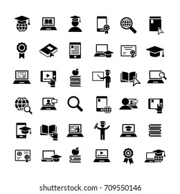 online study education 36 simple icons set black on white background