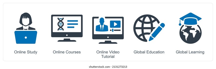 Online Study And Global Education Icon Concept