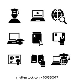 Online Study And Global Education Simple Icons Set Black On White Background