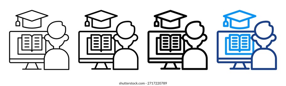 Online Study Icon Different Outline Collection Set