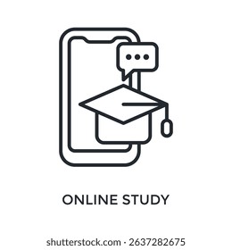Online Study Icon Outline Style. Vector Illustration For Graphic Design