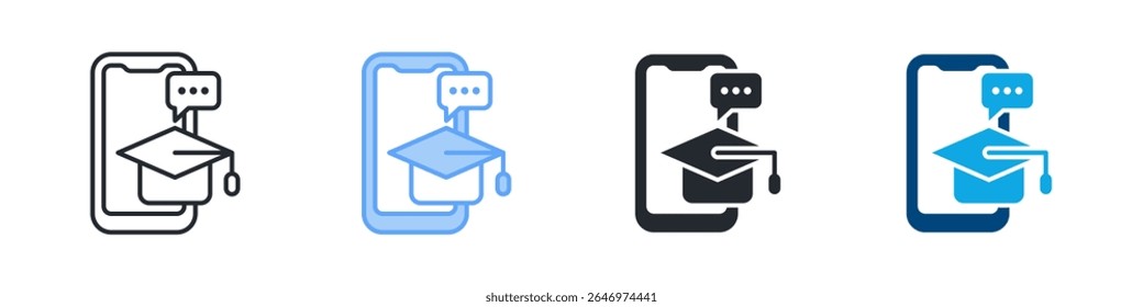 Online Study Icon Set Multiple Style. Designed In Outline, Blue, Glyph, Dual Tone