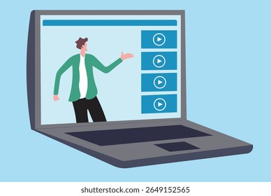 Online study learning course or internet education webinar, remote e-learning, teaching online or exam, test, knowledge wisdom concept, young man study online course on computer laptop at home 