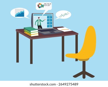 Online study learning course or internet education webinar, remote e-learning, teaching online or exam, test, knowledge wisdom concept, young man study online course on computer laptop at home