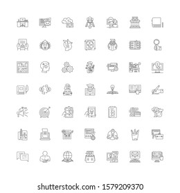 Online study linear icons, signs, symbols vector line illustration set