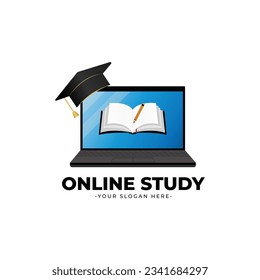 online study logo design with pc,hat vector