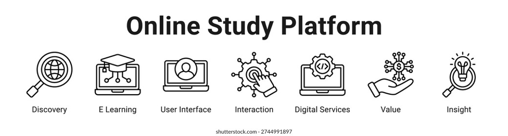 Online Study Platform web banner icon vector illustration.
