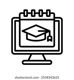 Online Study Schedule Vector Lineal Icon on white background.