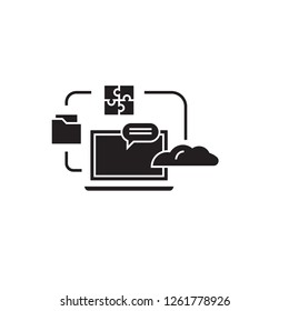 Online study skills black vector concept icon. Online study skills flat illustration, sign