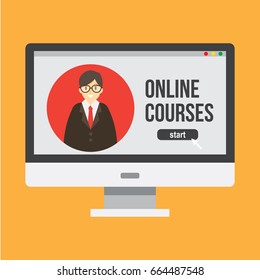 online study , online teacher and consultant. distance education. vector illustration.