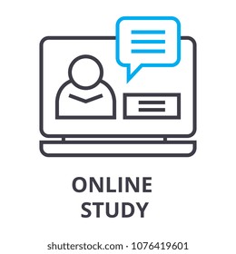 online study thin line icon, sign, symbol, illustation, linear concept, vector 