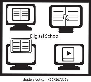 Online study vector icon. Studying from home. Stay home and stay safe digital school