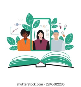 Online studying concept. Different teachers (age, gender, race). Vector hand drawn illustration.