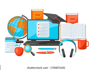 Online studying at home concept. Distance education. Modern technologies using computer and internet.