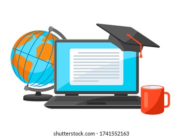 Online studying at home concept. Distance education. Modern technologies using computer and internet.