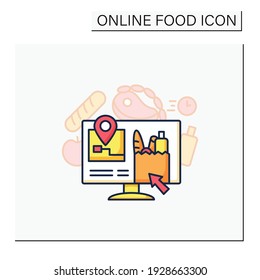 Online supermarket color icon. Online shopping. Ordering products from internet. Buying fresh food remotely. Internet shopping concept. Isolated vector illustration