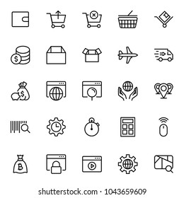 Online supermarket flat icon set. Single high quality outline symbol of info for web design or mobile app. Thin line signs for design logo, visit card, etc. Outline logo of graphic online supermarket