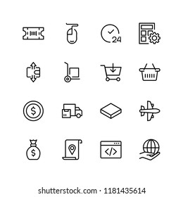 Online supermarket flat icon set. Single high quality outline symbol of info for web design or mobile app. Thin line signs for design logo, visit card, etc. Outline logo of graphic online supermarket