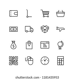 Online supermarket flat icon set. Single high quality outline symbol of info for web design or mobile app. Thin line signs for design logo, visit card, etc. Outline logo of graphic online supermarket