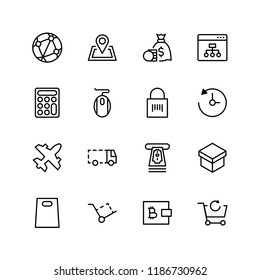 Online supermarket flat icon set. Single high quality outline symbol of info for web design or mobile app. Thin line signs for design logo, visit card, etc. Outline logo of graphic online supermarket