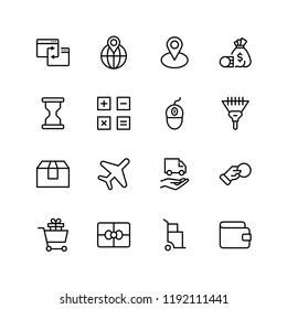 Online supermarket flat icon set. Single high quality outline symbol of info for web design or mobile app. Thin line signs for design logo, visit card, etc. Outline logo of graphic online supermarket