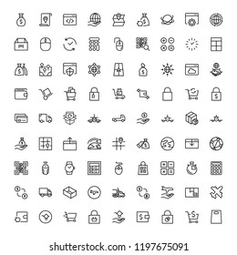 Online supermarket flat icon set. Single high quality outline symbol of info for web design or mobile app. Thin line signs for design logo, visit card, etc. Outline logo of graphic online supermarket