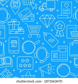 Online supermarket seamless pattern in line style. Repeatable backgound with e-business linear icons. Mobile shopping wallpaper. Vector illustration.
